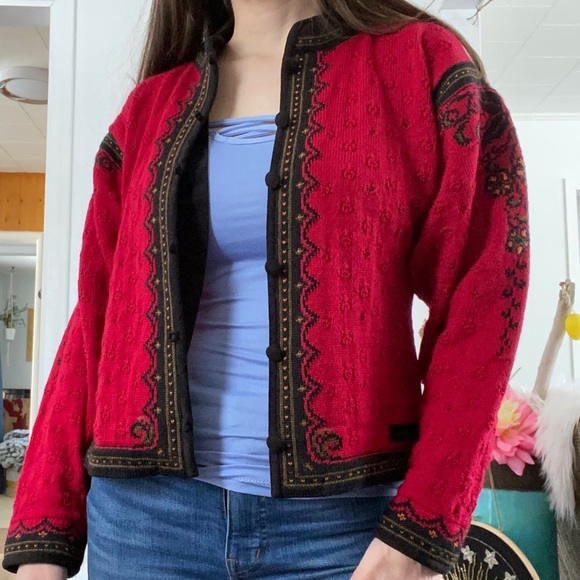 Dale of Norway Nordic Knit Pure Virgin Wool Cardigan Sweater Red Designs Casual - Picture 3 of 14